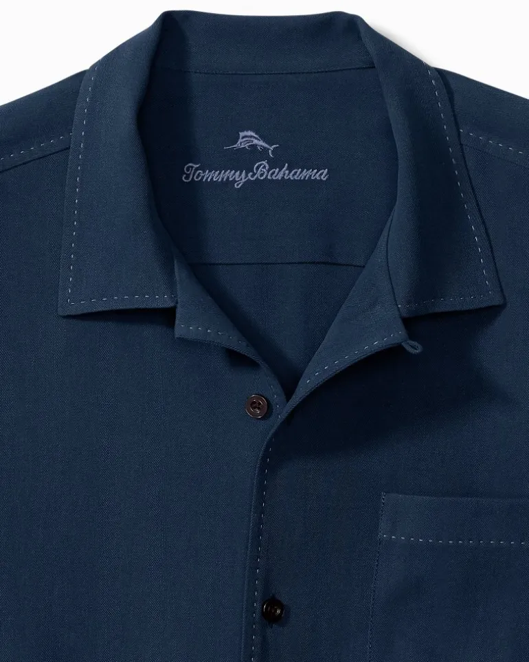Clearance Tommy Bahama Hawaiian Herringbone Silk Camp Shirt Navy