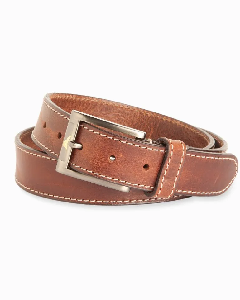 Flash Sale Tommy Bahama Heavy Stitch Leather Belt Brown