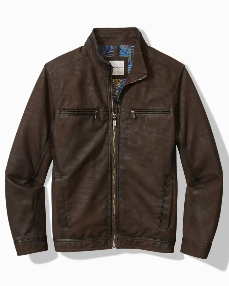 New Tommy Bahama Highland Rocker Leather Jacket Dark Brown