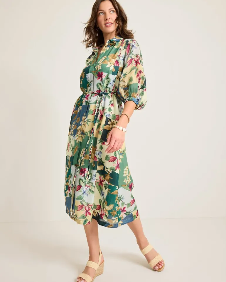 New Tommy Bahama Hightide Flora Midi Shirt Dress Bonsai
