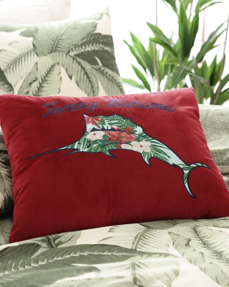 Cheap Tommy Bahama Holiday Marlin Velvet Embroide Decorative Pillow Red