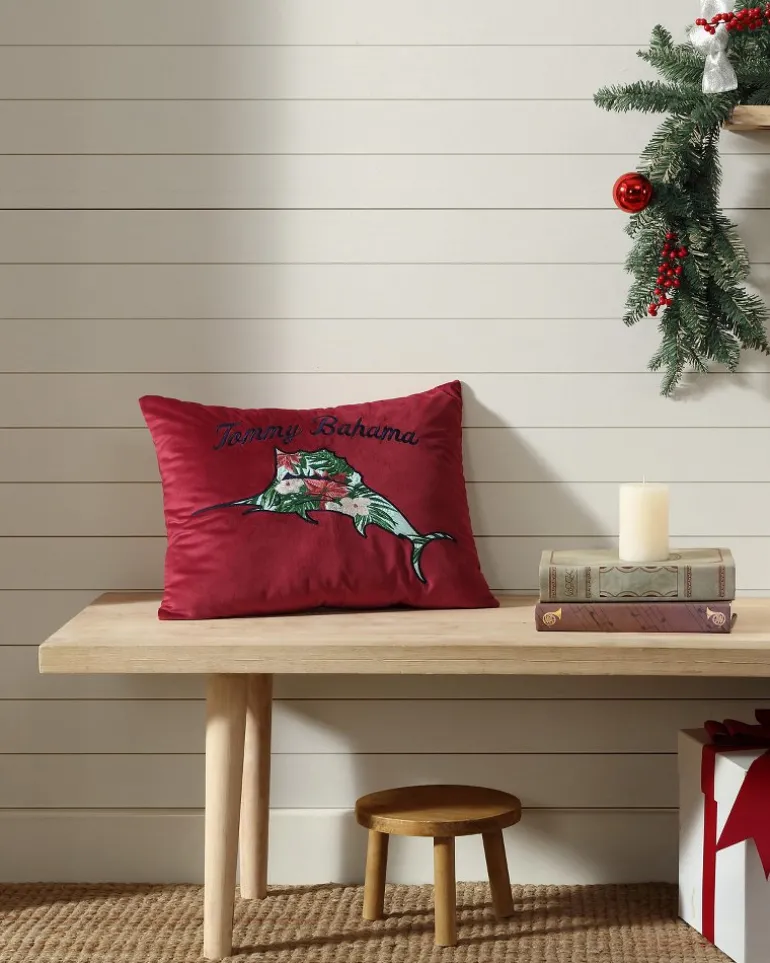 Cheap Tommy Bahama Holiday Marlin Velvet Embroide Decorative Pillow Red