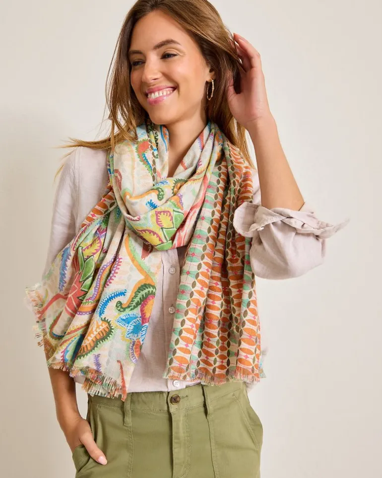 Discount Tommy Bahama Hypnotic Garden Double Face Scarf Cream