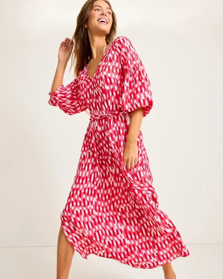 Shop Tommy Bahama Ikat Stripe Midi Coverup Dress Red Hibiscus