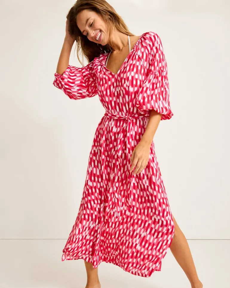 Shop Tommy Bahama Ikat Stripe Midi Coverup Dress Red Hibiscus