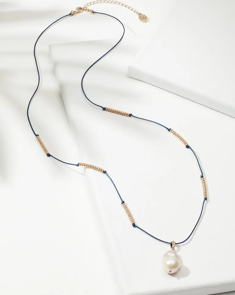 New Tommy Bahama Indigo Bay Freshwater Pearl Pendant Necklace Navy