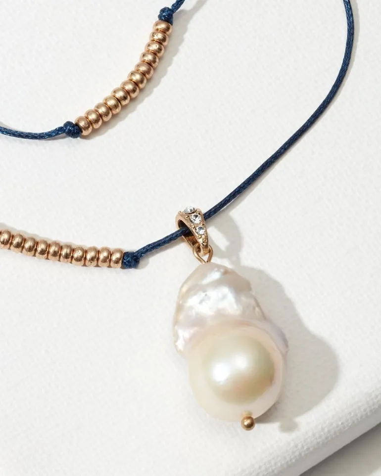 New Tommy Bahama Indigo Bay Freshwater Pearl Pendant Necklace Navy