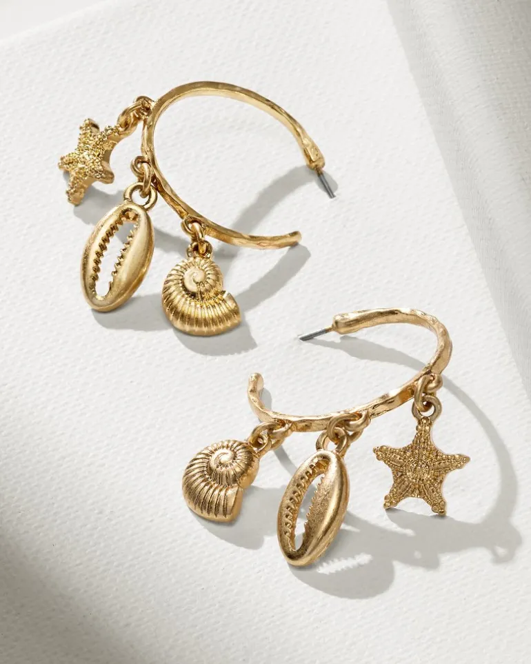 Cheap Tommy Bahama Indigo Bay Sealife Charm Hoop Earrings Gold
