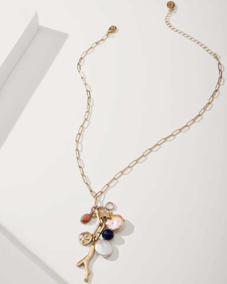 Cheap Tommy Bahama Indigo Bay Semiprecious Stone & Pearl Charm Necklace Gold Multi