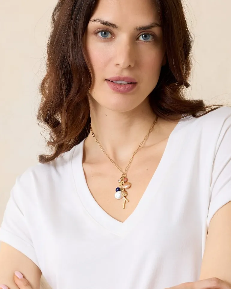 Cheap Tommy Bahama Indigo Bay Semiprecious Stone & Pearl Charm Necklace Gold Multi