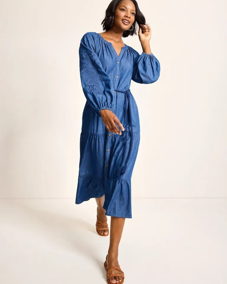Cheap Tommy Bahama Indigo Cove Embroidered Midi Dress Dark Sky Wash