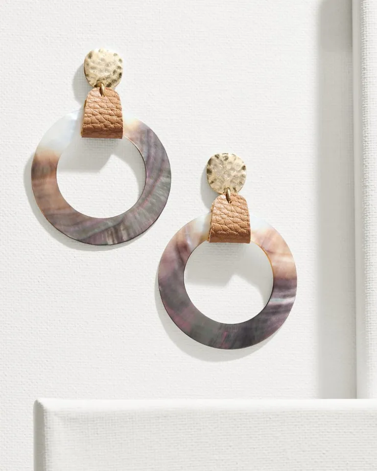 Discount Tommy Bahama Indigo Shore Grey Shell Drop Hoop Earrings Gold