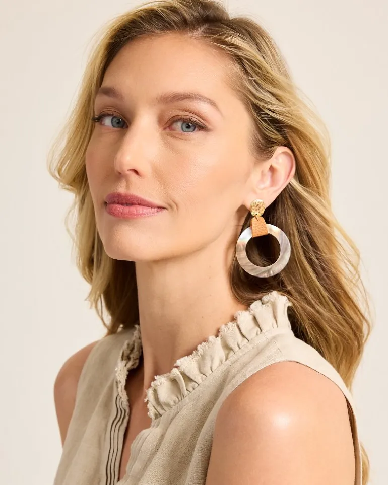 Discount Tommy Bahama Indigo Shore Grey Shell Drop Hoop Earrings Gold