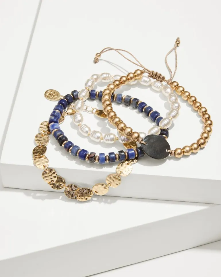 New Tommy Bahama Indigo Shore Mixed Materials Bracelet Set Gold