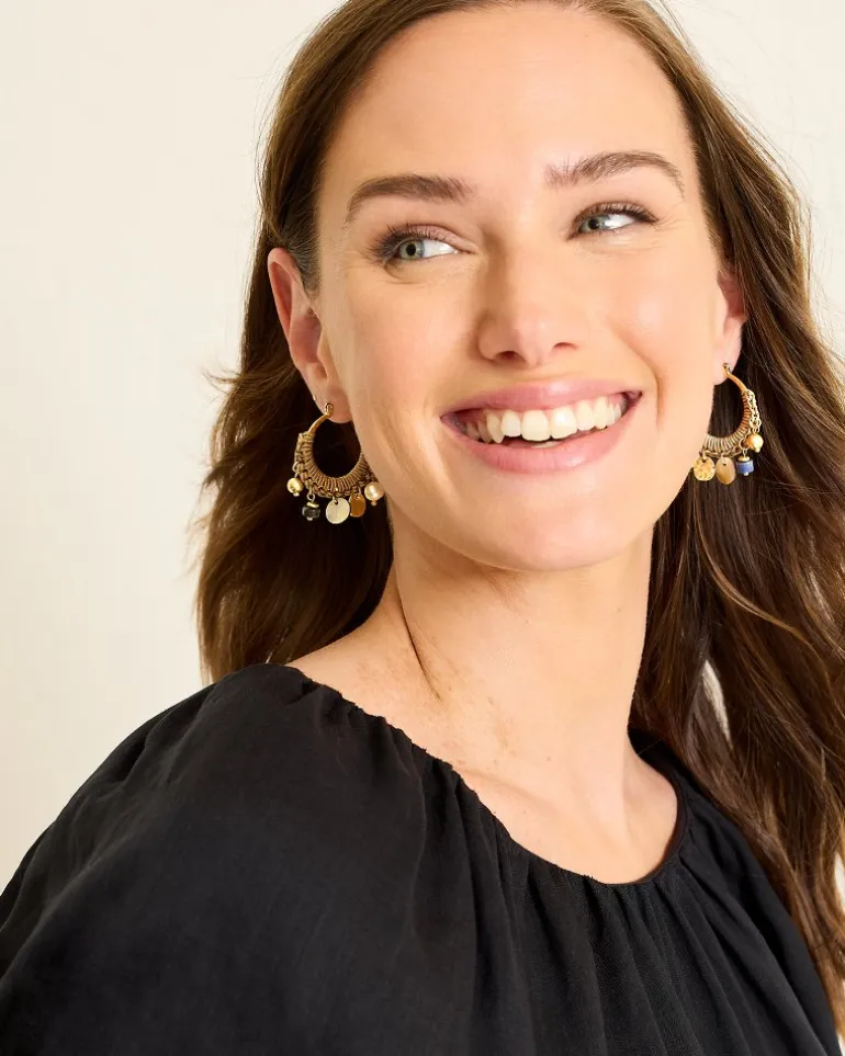 Shop Tommy Bahama Indigo Shore Mixed Materials Charm Hoop Earrings Gold