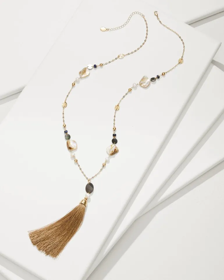 Outlet Tommy Bahama Indigo Shore Mixed Materials Tassel Necklace Gold