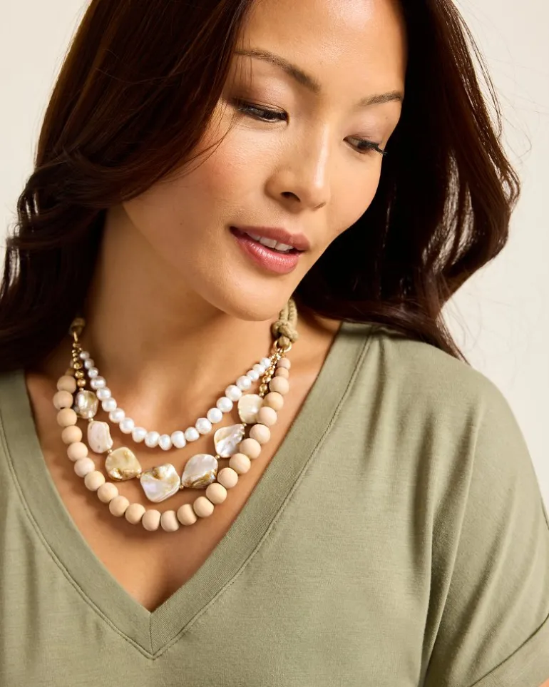 Flash Sale Tommy Bahama Indigo Shore Mother of Pearl Shell Statement Necklace Gold