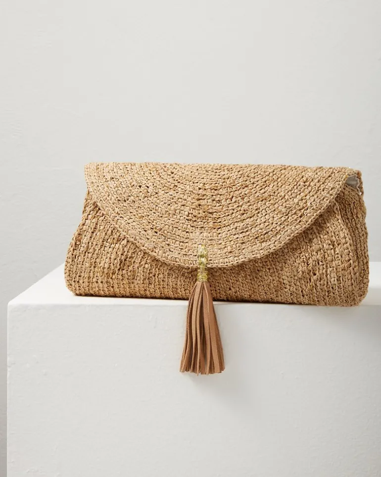 Sale Tommy Bahama Islamora Lux Crocheted Raffia Clutch Natural