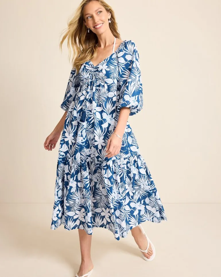 Cheap Tommy Bahama Island Blooms Midi Coverup Dress Indigo Tide