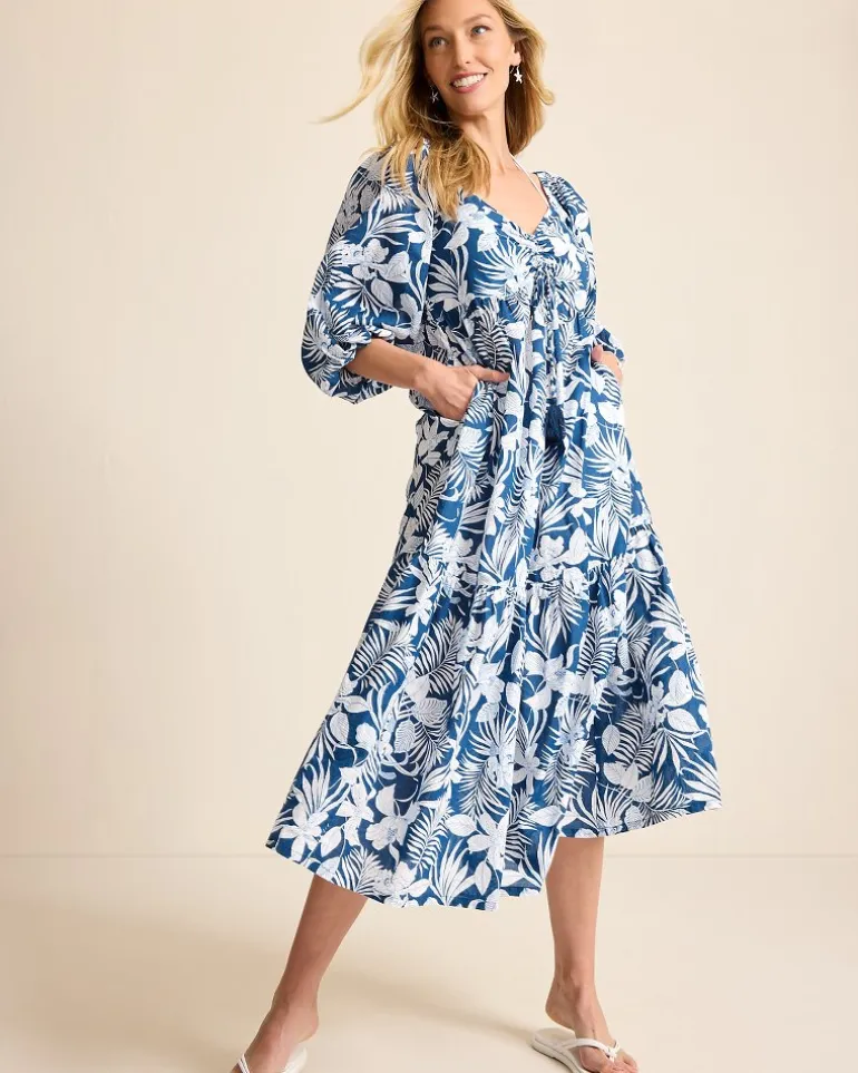 Cheap Tommy Bahama Island Blooms Midi Coverup Dress Indigo Tide