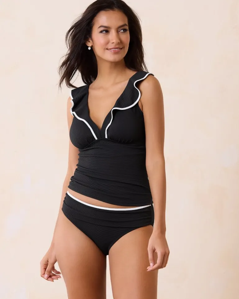 Clearance Tommy Bahama Island Cays Cabana Ruffle Tankini Top Black