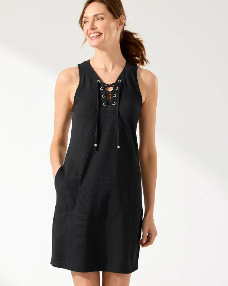 Outlet Tommy Bahama Island Cays Lace-Up Coverup Dress Black