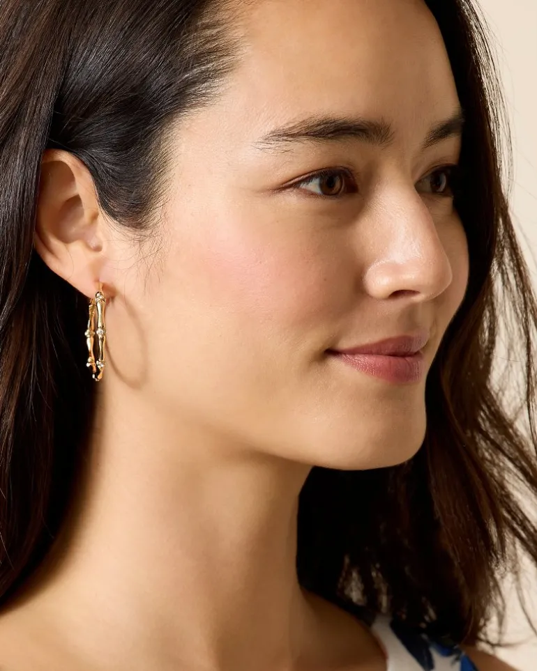 Sale Tommy Bahama Island Essence Bamboo Hoop Earrings Gold