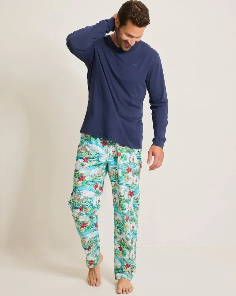 Outlet Tommy Bahama Jersey Long Sleeve & Pants Pajama Set Big Sky Blue
