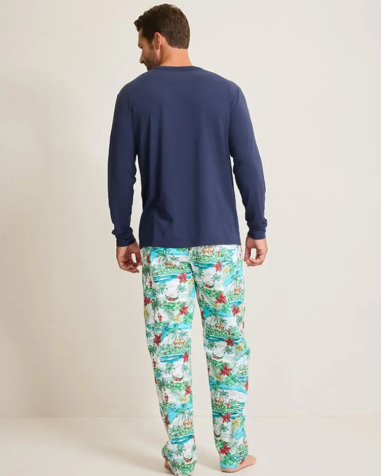 Outlet Tommy Bahama Jersey Long Sleeve & Pants Pajama Set Big Sky Blue