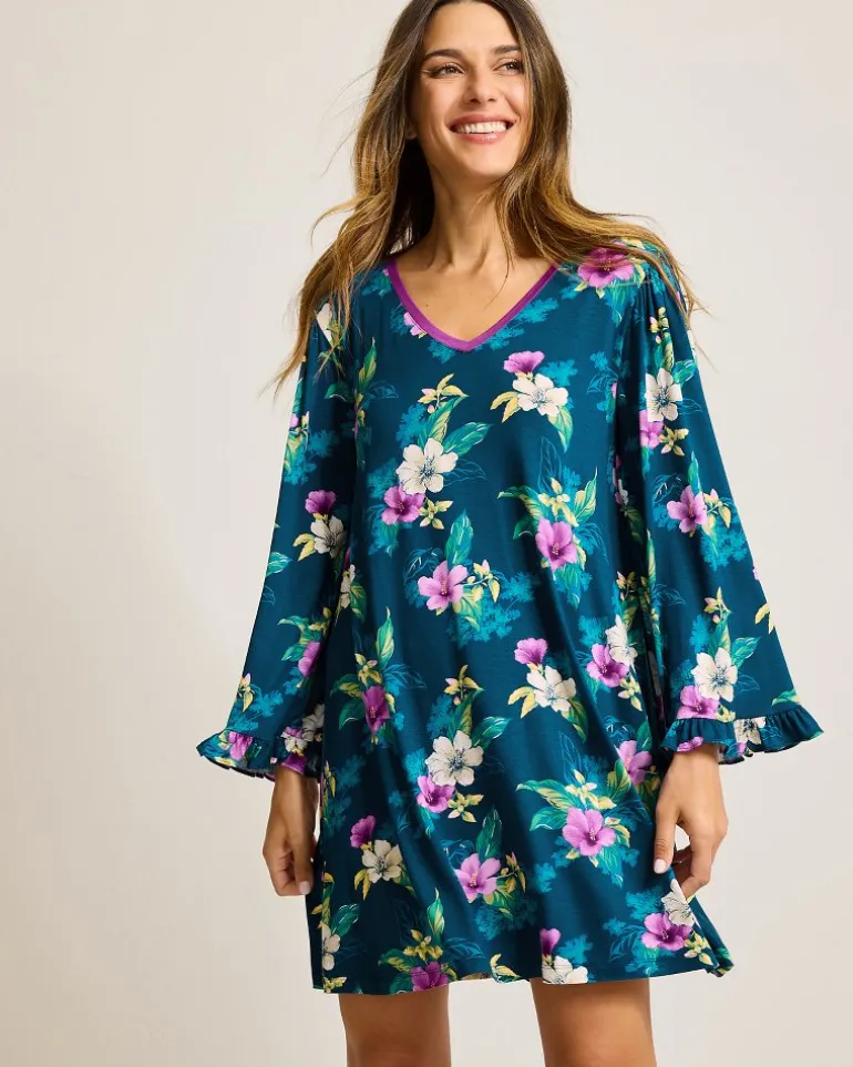 New Tommy Bahama Jersey Long-Sleeve Short Sleep Dress Summer Night