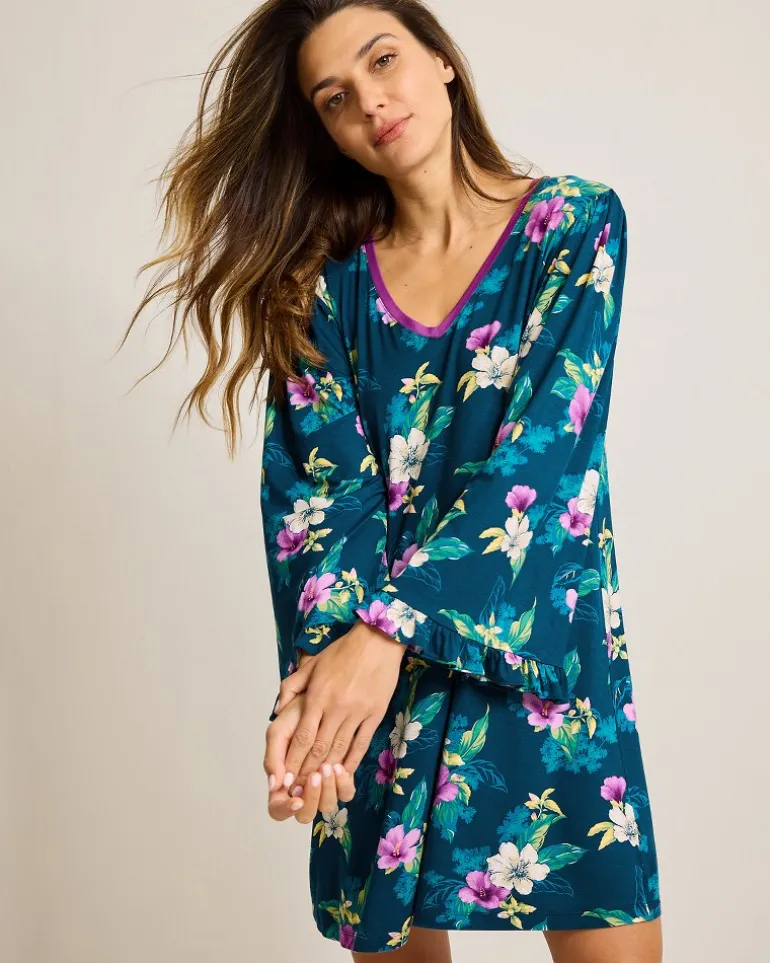 New Tommy Bahama Jersey Long-Sleeve Short Sleep Dress Summer Night