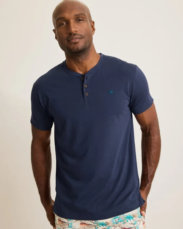 Outlet Tommy Bahama Jersey Short-Sleeve Henley Peacoat Navy
