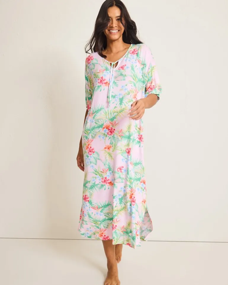 Sale Tommy Bahama Jersey Short-Sleeve Maxi Sleep Caftan Pale Pink