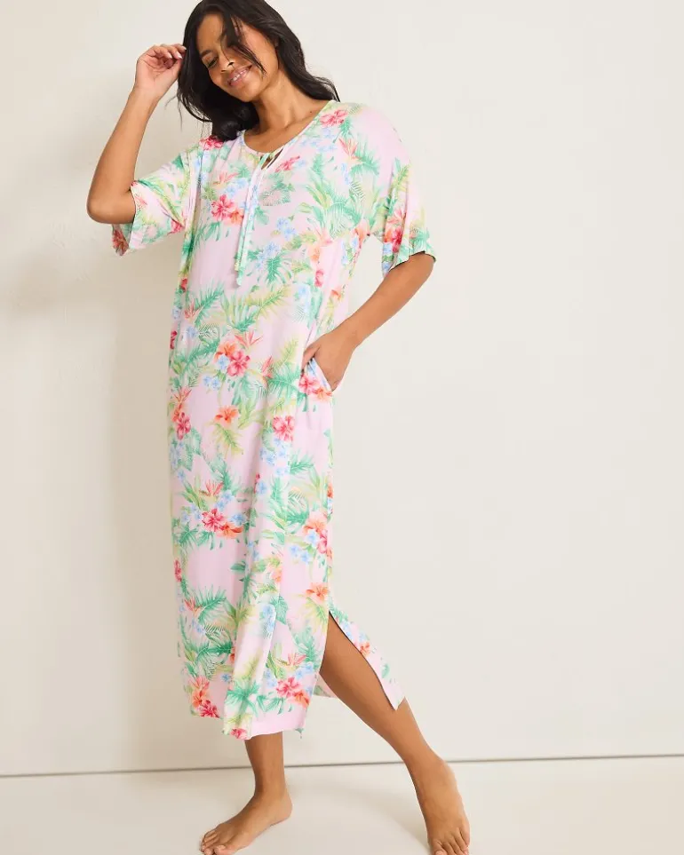 Sale Tommy Bahama Jersey Short-Sleeve Maxi Sleep Caftan Pale Pink