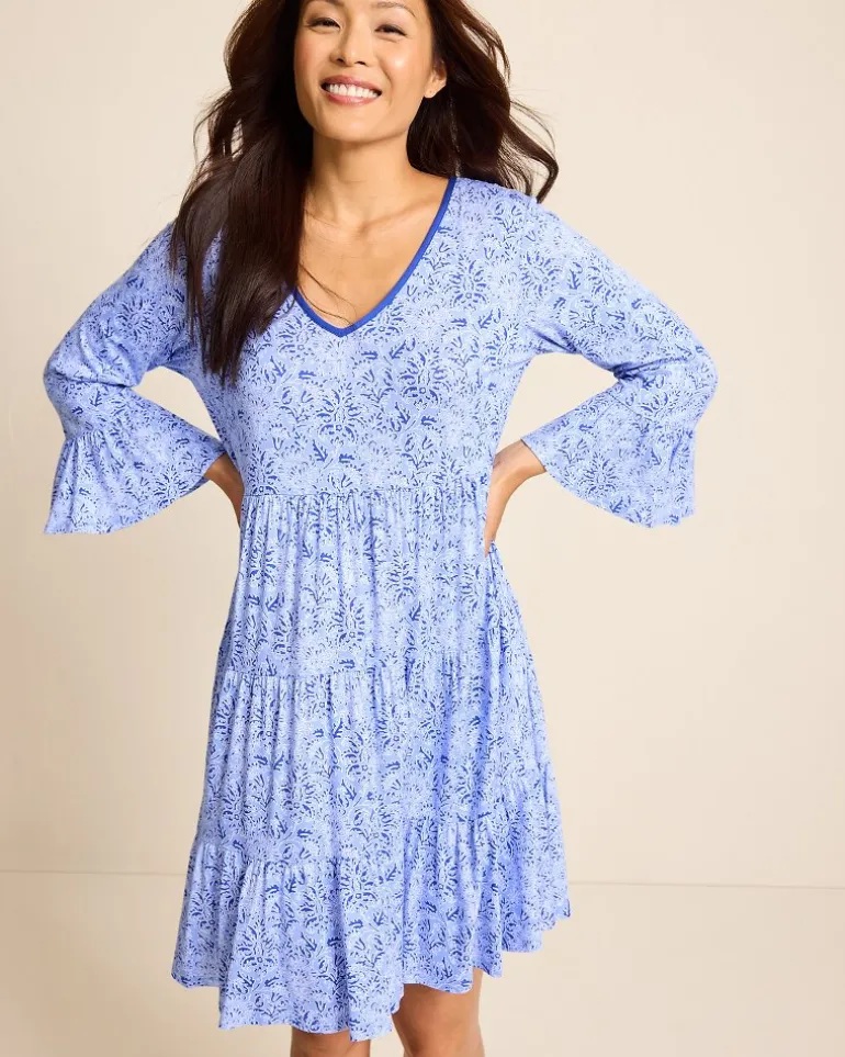 Shop Tommy Bahama Jersey 3/4-Sleeve Short Sleep Dress Periwinkle