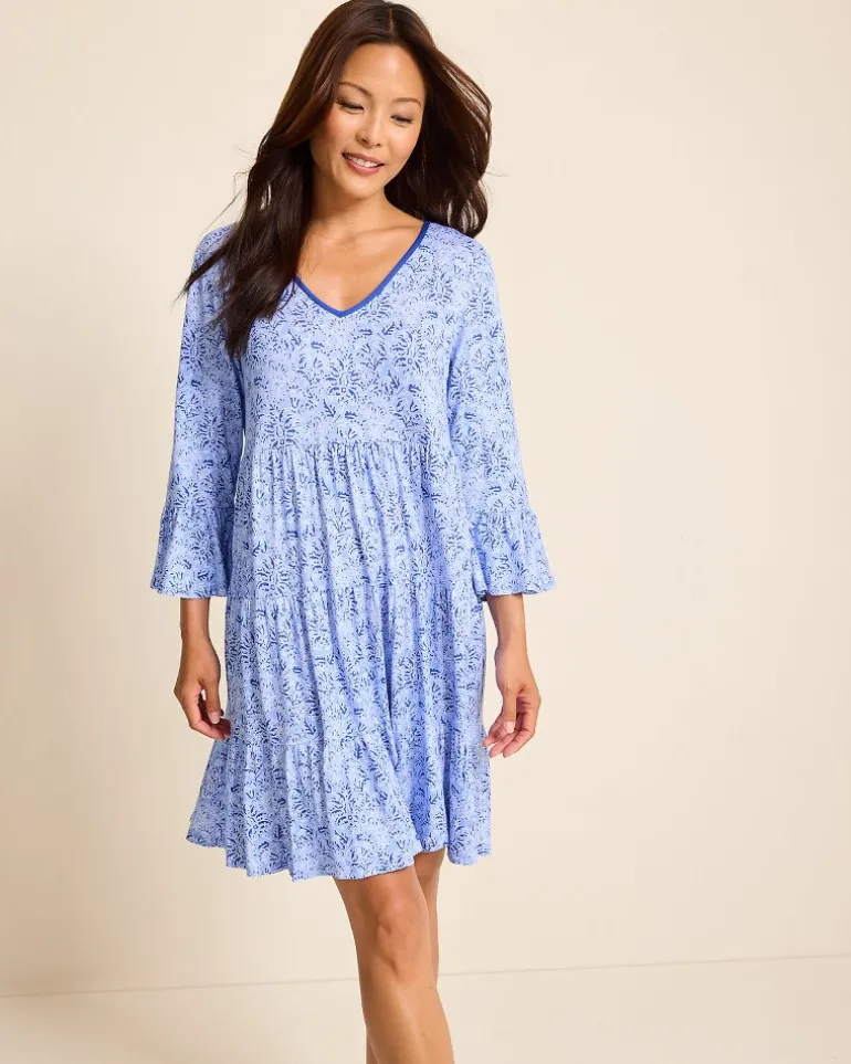 Shop Tommy Bahama Jersey 3/4-Sleeve Short Sleep Dress Periwinkle