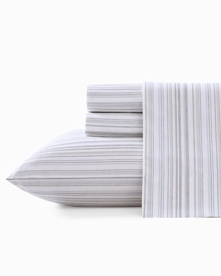 New Tommy Bahama Kahanu Stripe 4-Piece King Sheet Set Grey
