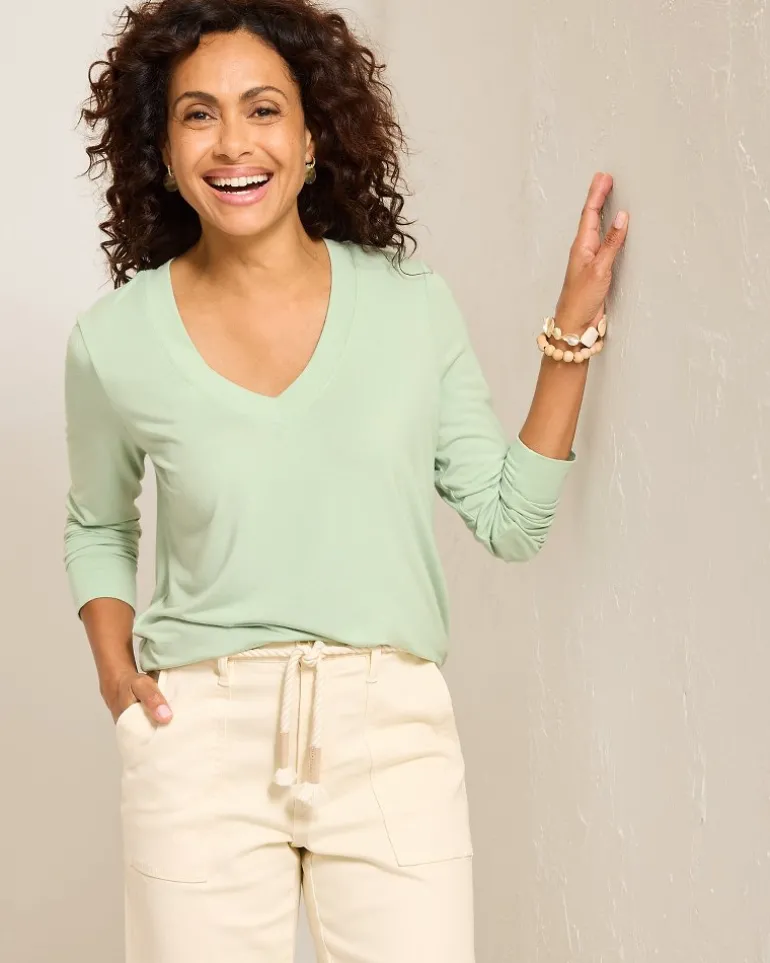 Store Tommy Bahama Kauai Jersey Long-Sleeve V-Neck T-Shirt Silky Green