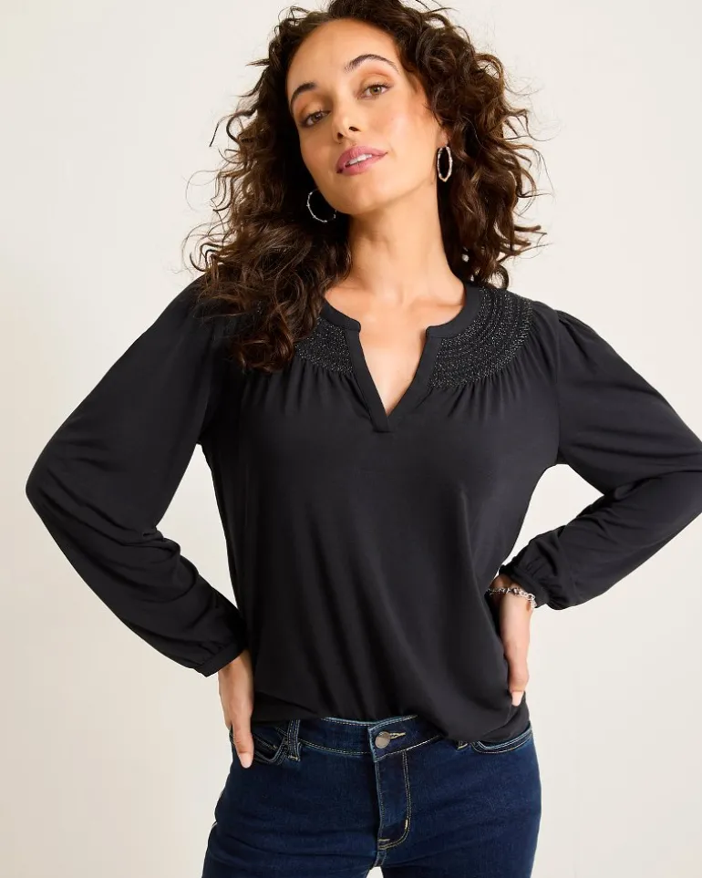 Outlet Tommy Bahama Kauai Long-Sleeve Smocked Top Black