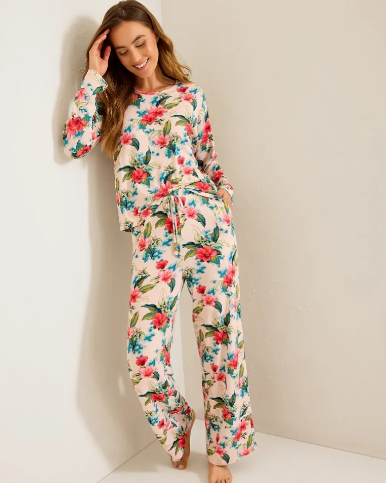 Online Tommy Bahama Knit Long Sleeve & Pants Pajama Set Coconut Cream