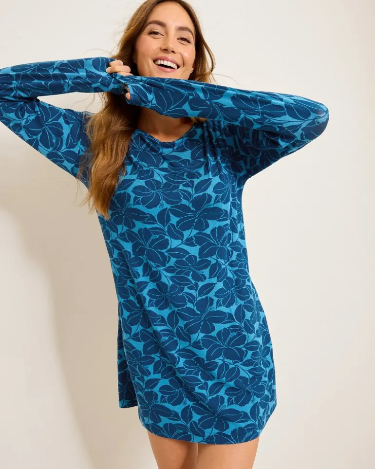Online Tommy Bahama Knit Long-Sleeve Short Sleep Dress Deep Sea Teal