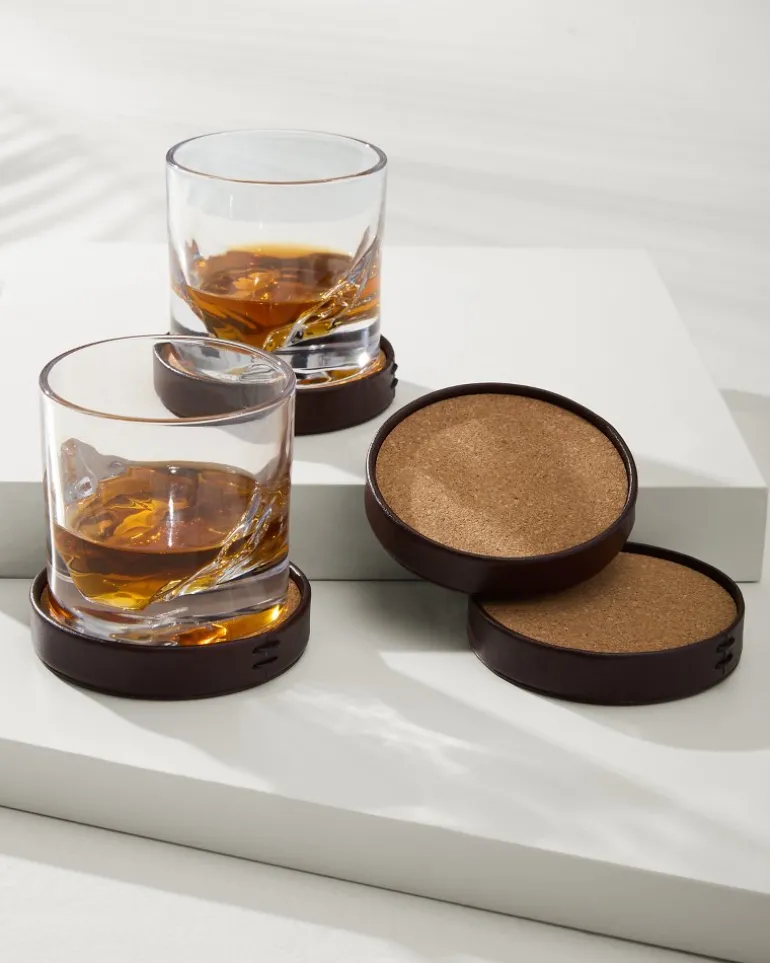 Fashion Tommy Bahama Leather Coasters—Set of 4 Brown