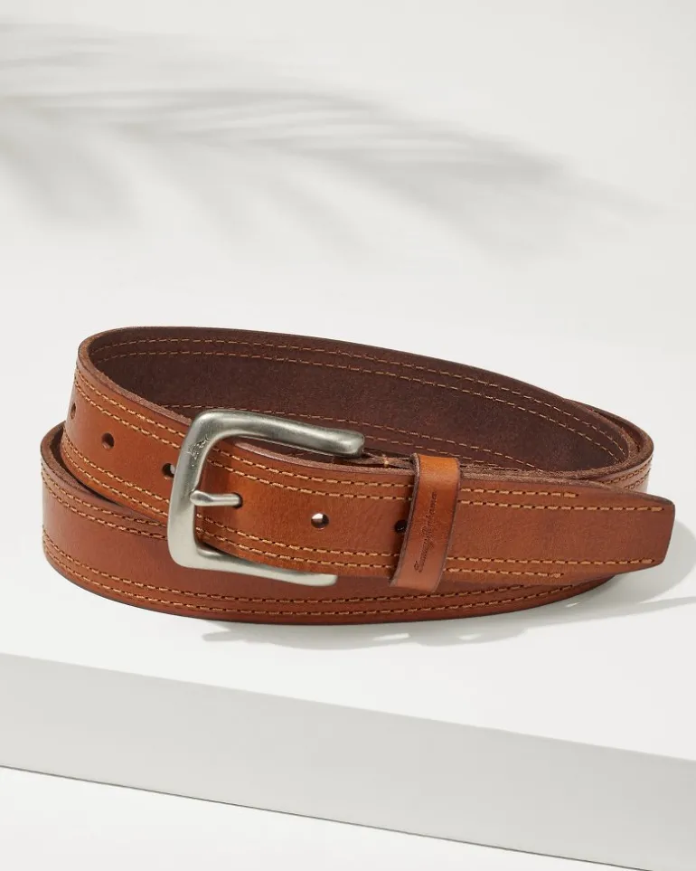 Best Tommy Bahama Leather Top-Stitch Belt Tan