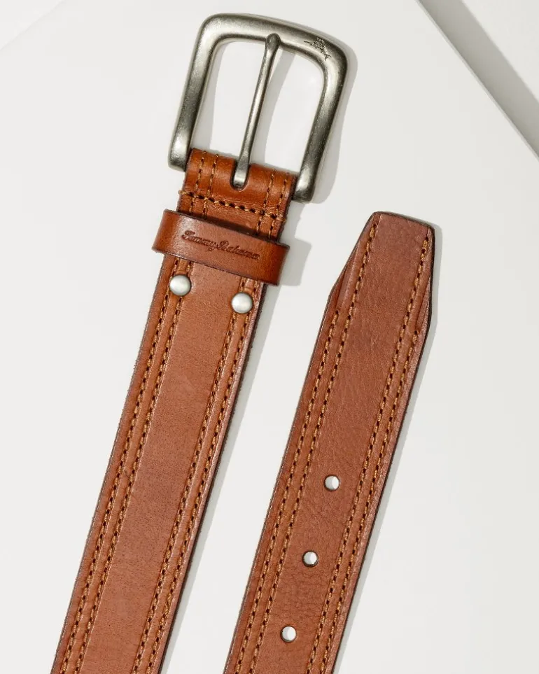 Best Tommy Bahama Leather Top-Stitch Belt Tan