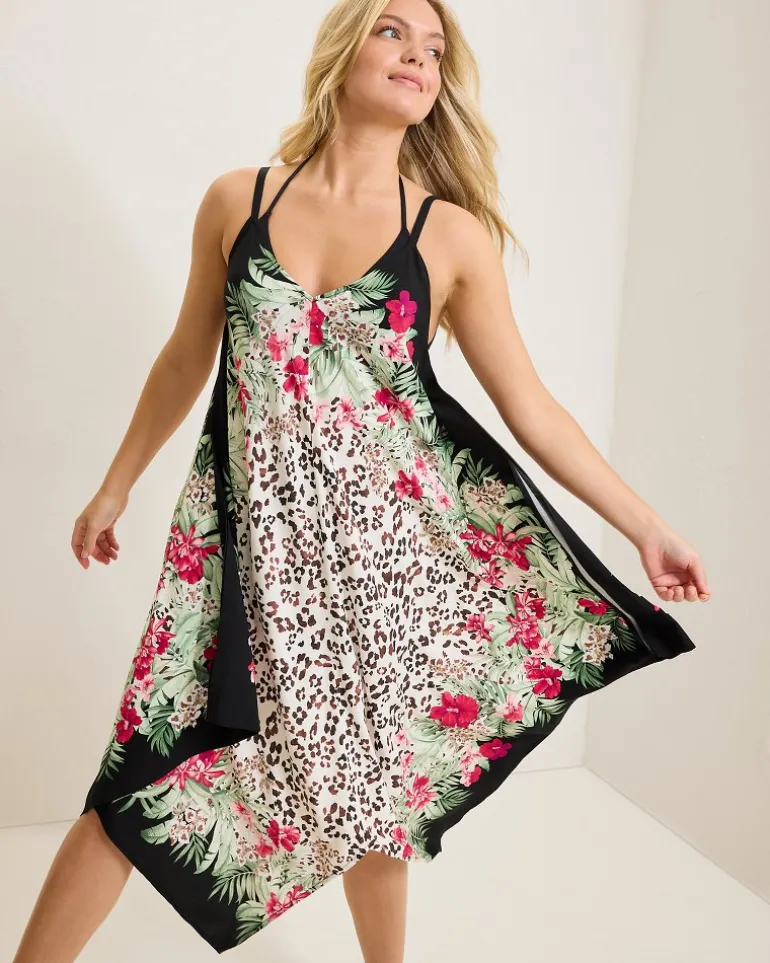 New Tommy Bahama Lily Cat Scarf Coverup Dress Black