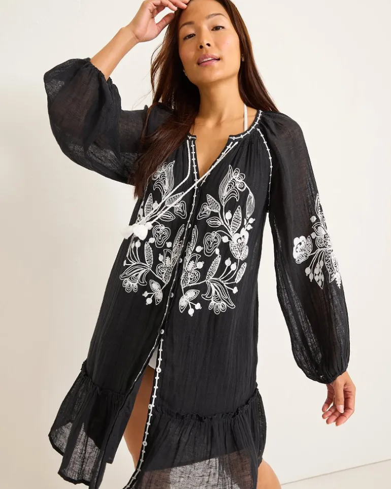 linen_gauze_tunic_coverup_dress_2.webp Online Tommy Bahama Linen Gauze Tunic Coverup Dress Black