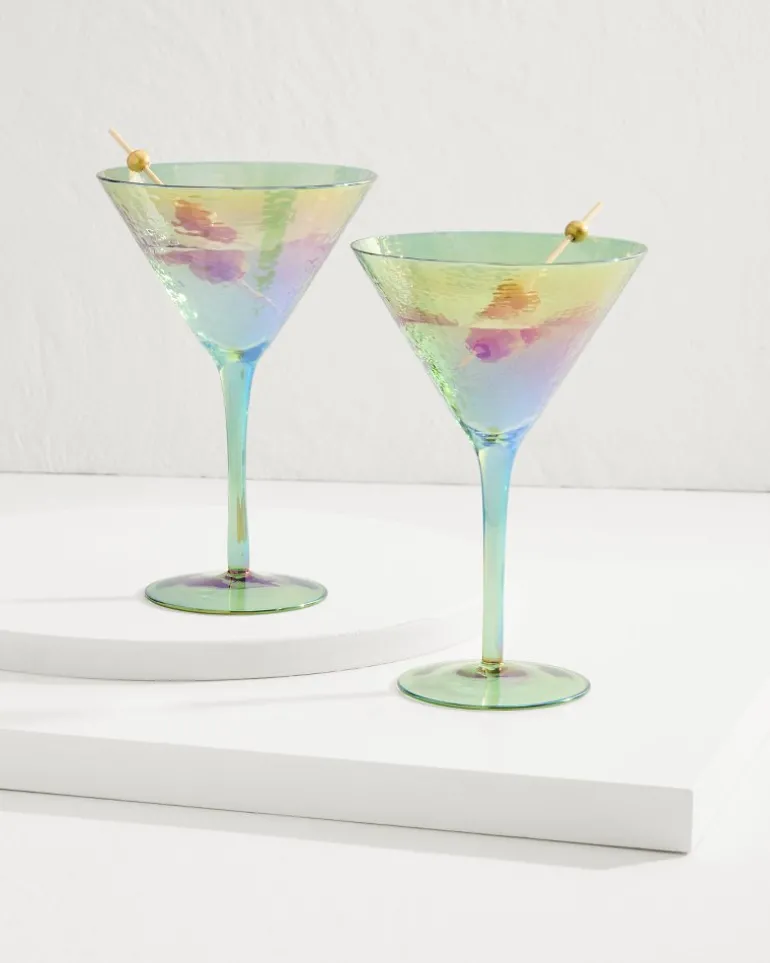 New Tommy Bahama Luster Martini Glasses — Set of 2 Light Blue