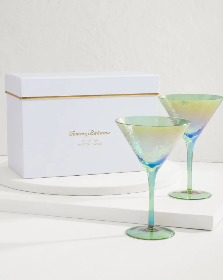 New Tommy Bahama Luster Martini Glasses — Set of 2 Light Blue