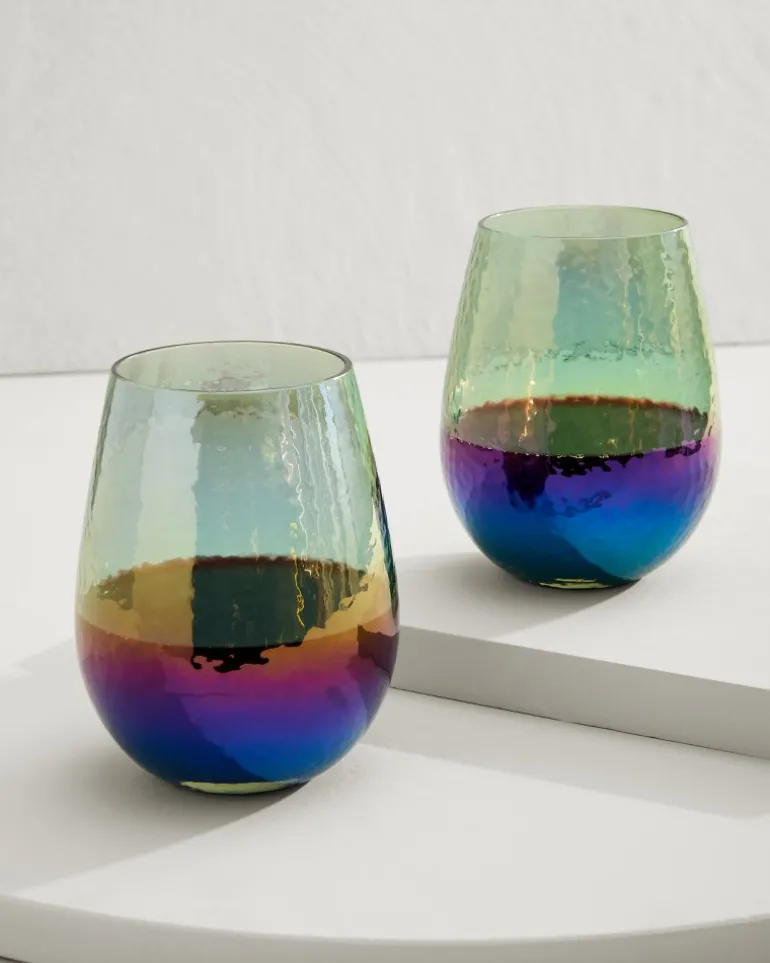 Cheap Tommy Bahama Luster Stemless Wine Glasses — Set of 2 Light Blue