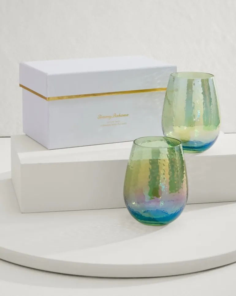 Cheap Tommy Bahama Luster Stemless Wine Glasses — Set of 2 Light Blue
